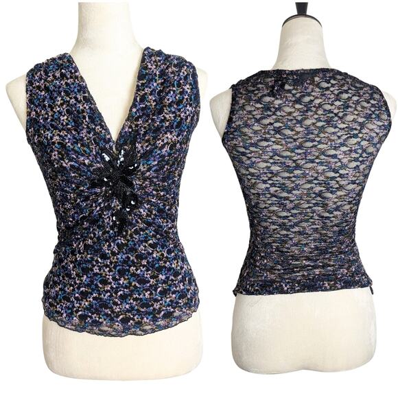 Fairycore Whimsigoth Semi-shear Lace Top With Jewel Embellishment XS - Picture 1 of 10